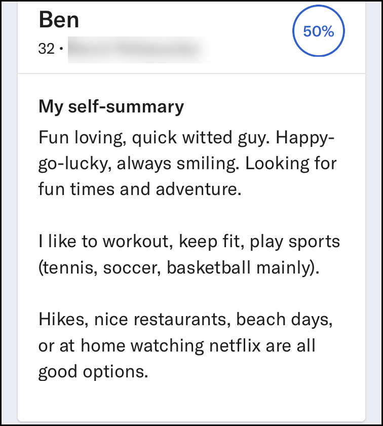 dating app about me sample
