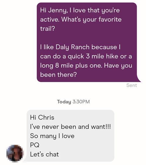 Complimenting a woman's active lifestyle is a great way to start a conversation   on Hinge.