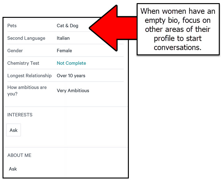 How to create messages with women who have empty bio on POF