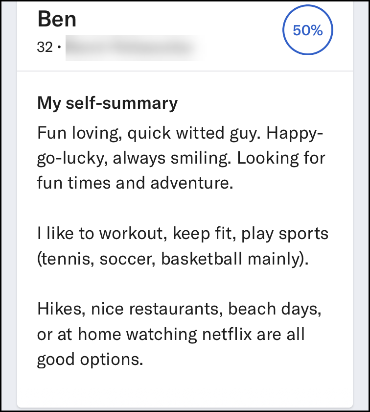 Example of bad profile on OkCupid