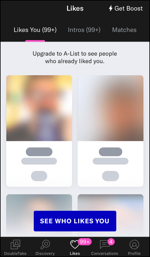 OkCupid blurs out who likes you when using the free version of the app