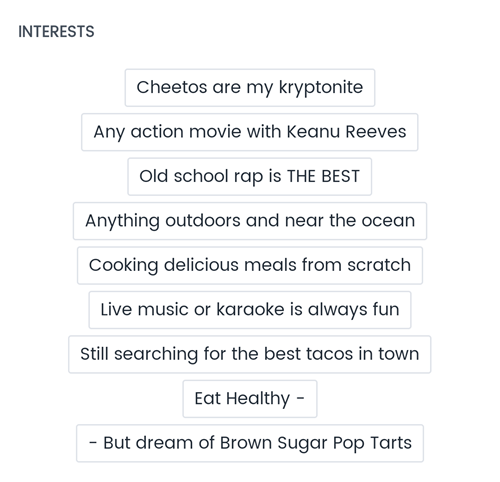 Example of interests on Plentyoffish