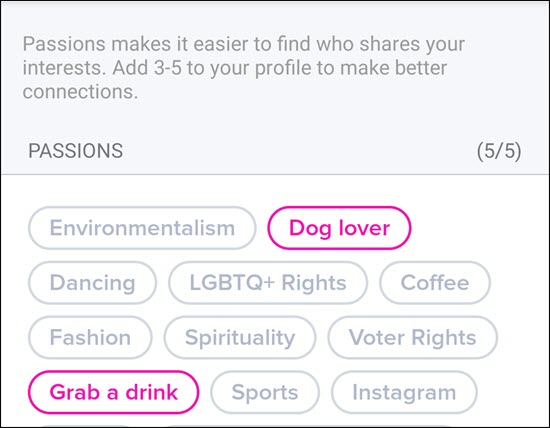 What are passions on Tinder?