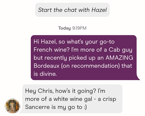 Wine can a be a great icebreaker with women on Hinge.